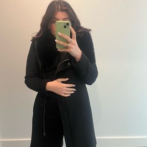 Club Monaco Black Pea Coat with Fur Wrap Around